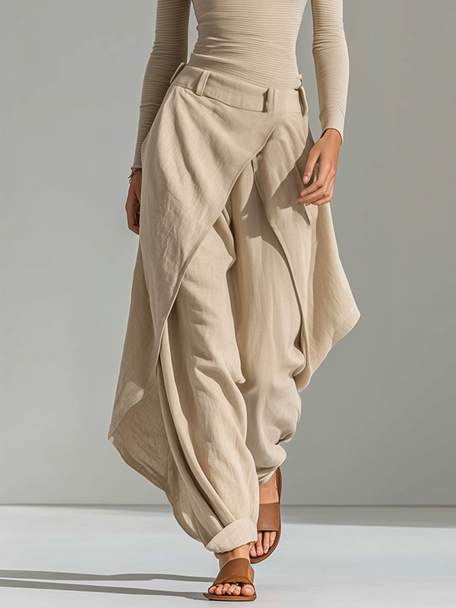 Cayetana | Top beige con escote barco y conjunto de pantalones de pierna ancha en capas
