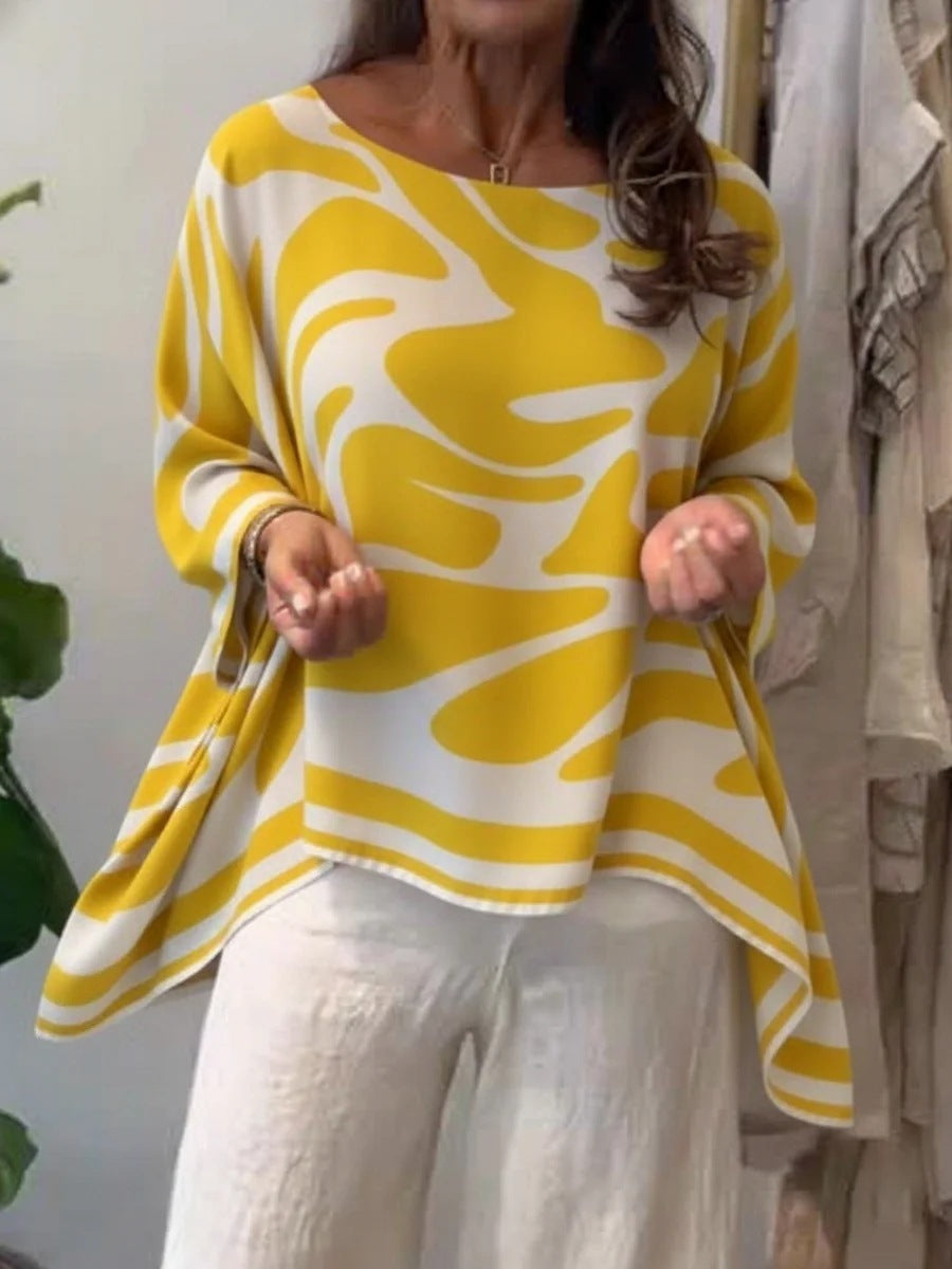 Top in chiffon stampato, taglio ampio, informale