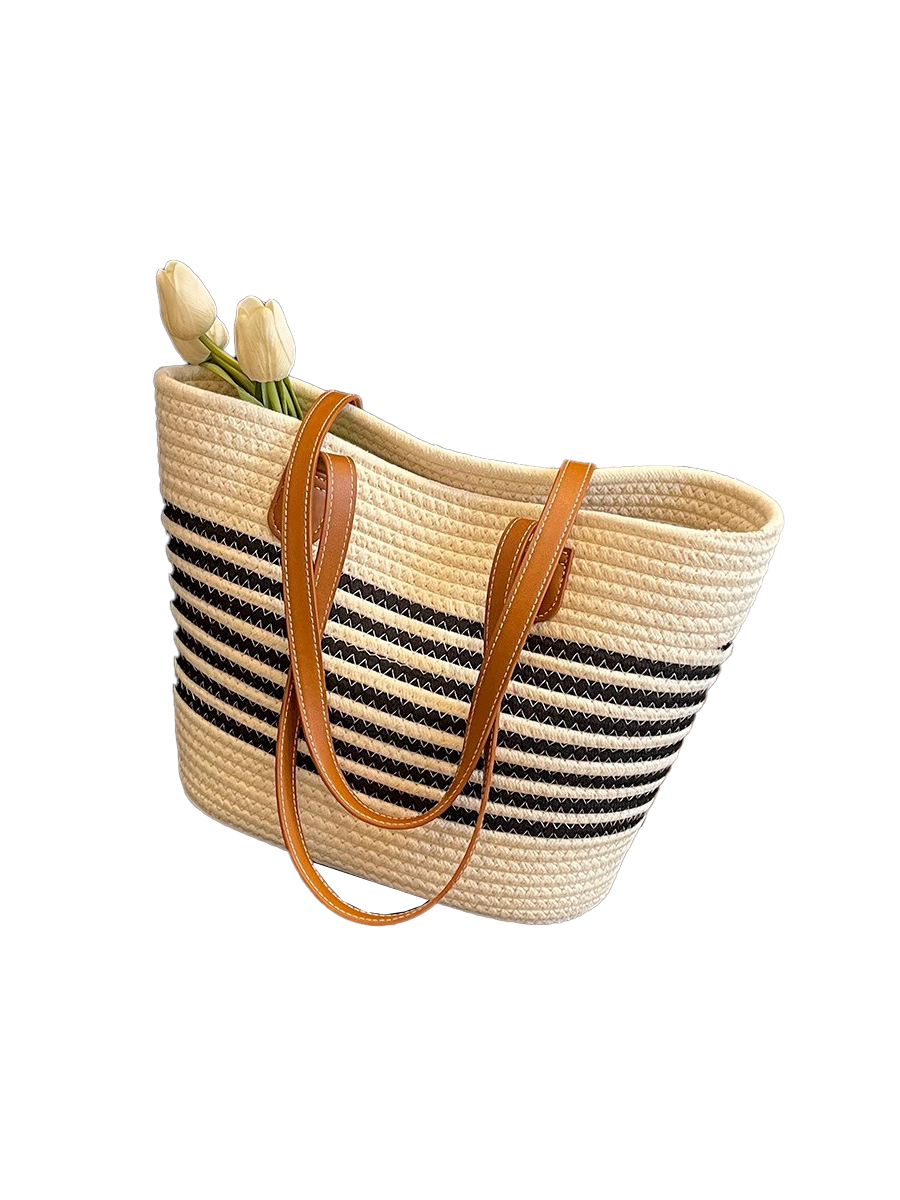 Borsa di paglia intrecciata versatile a tracolla singola, di grande capacità, per vacanze al mare e in spiaggia