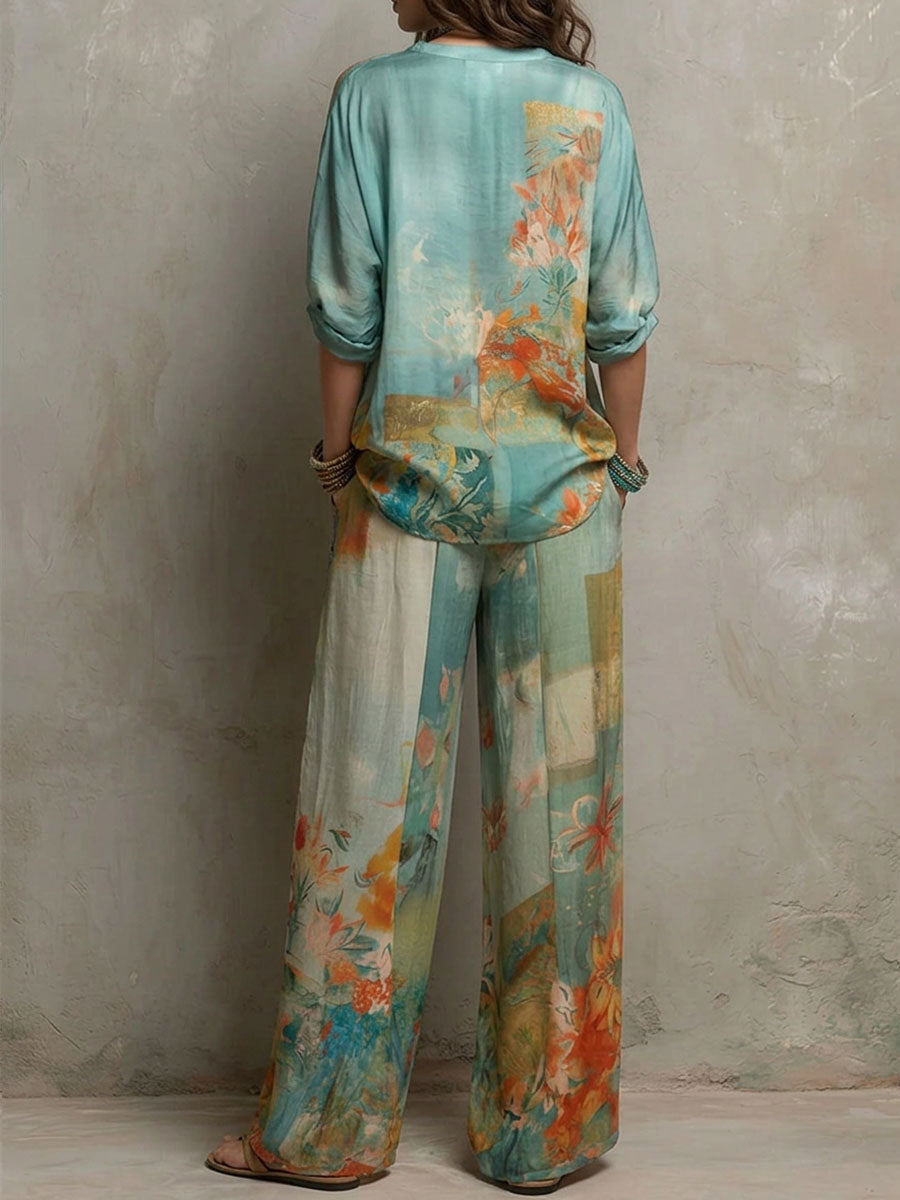 Chiara | Conjunto elegante con estampado floral y pantalón amplio
