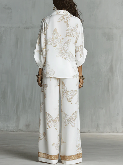 Virginia | Conjunto de dos piezas casual y elegante con estampado de mariposas doradas