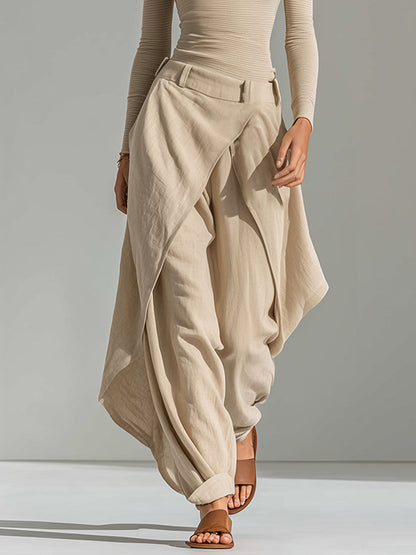 Cayetana | Top beige con escote barco y conjunto de pantalones de pierna ancha en capas