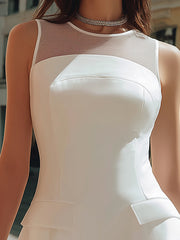 Federica | Vestito mini bianco senza maniche con collo in rete