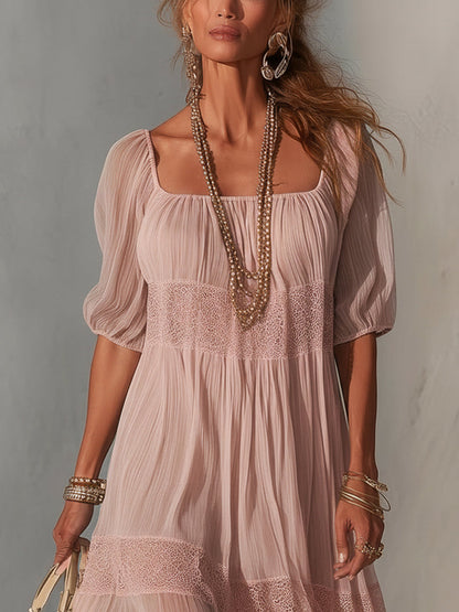 Lorena | Vestito midi blu in pizzo plissettato