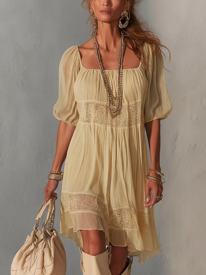 Lorena | Vestito midi blu in pizzo plissettato