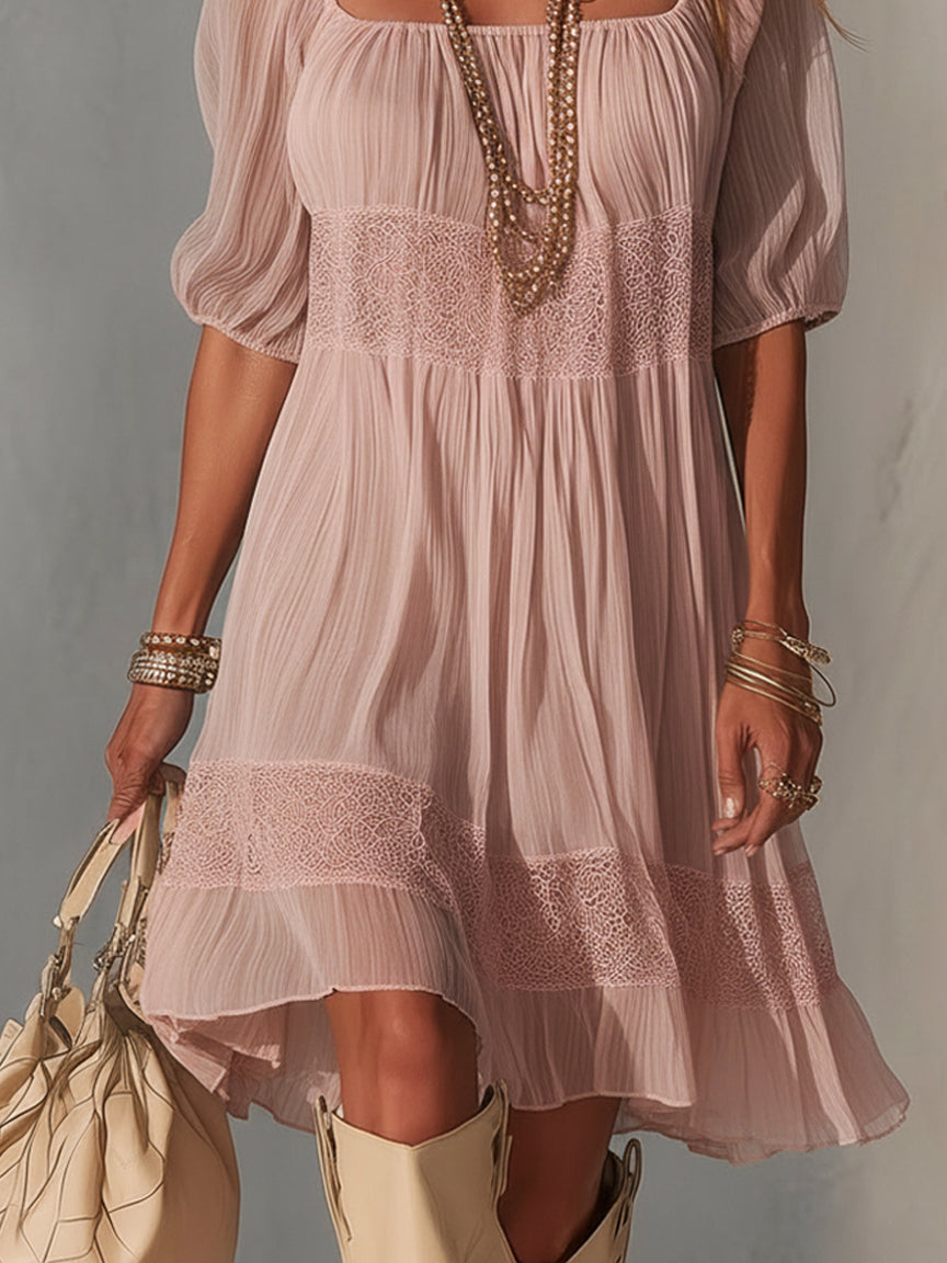 Lorena | Vestito midi blu in pizzo plissettato