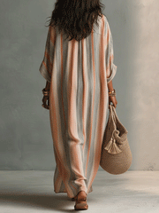 Yolanda | Vestido maxi de playa a rayas, casual y holgado, con escote en V