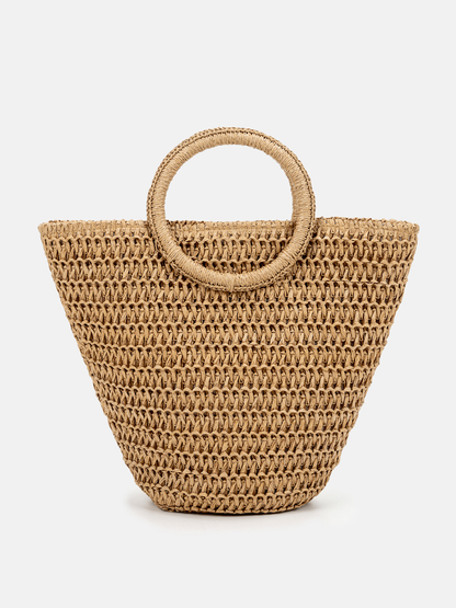 Borsa a spalla da donna in paglia intrecciata, colore bianco avorio, grande capacità, tessuta