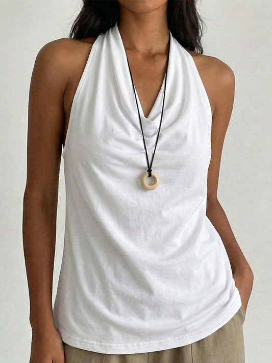 Top halter con scollo drappeggiato
