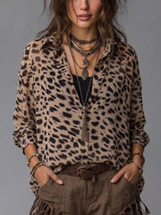 Camicia leopardata comoda e casual a due pezzi finta