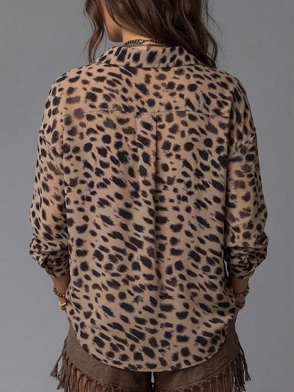 Camicia leopardata comoda e casual a due pezzi finta