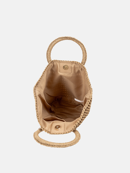 Borsa a spalla da donna in paglia intrecciata, colore bianco avorio, grande capacità, tessuta