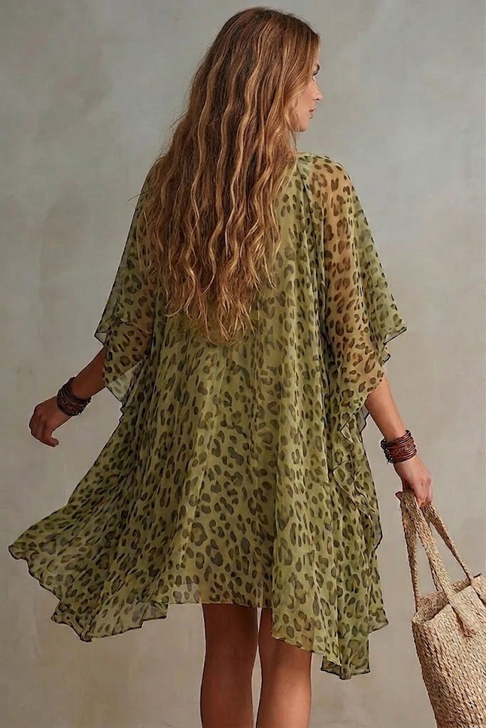 Tiziana - Vestito in chiffon con stampa leopardata, dal taglio ampio e fluido, scollo a V