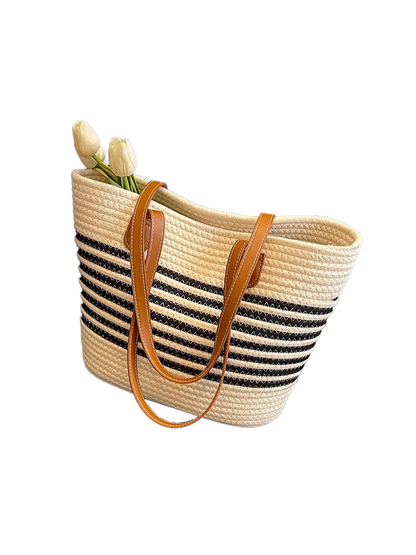 Borsa di paglia intrecciata versatile a tracolla singola, di grande capacità, per vacanze al mare e in spiaggia