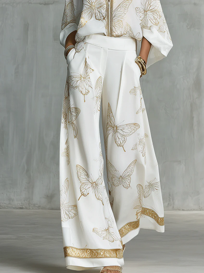 Virginia | Conjunto de dos piezas casual y elegante con estampado de mariposas doradas