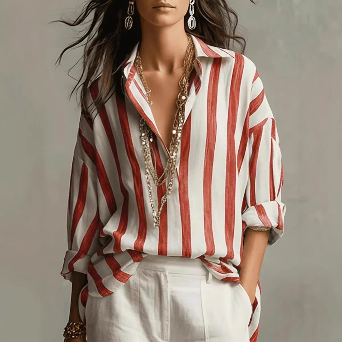Camicia oversize a righe con bottoni
