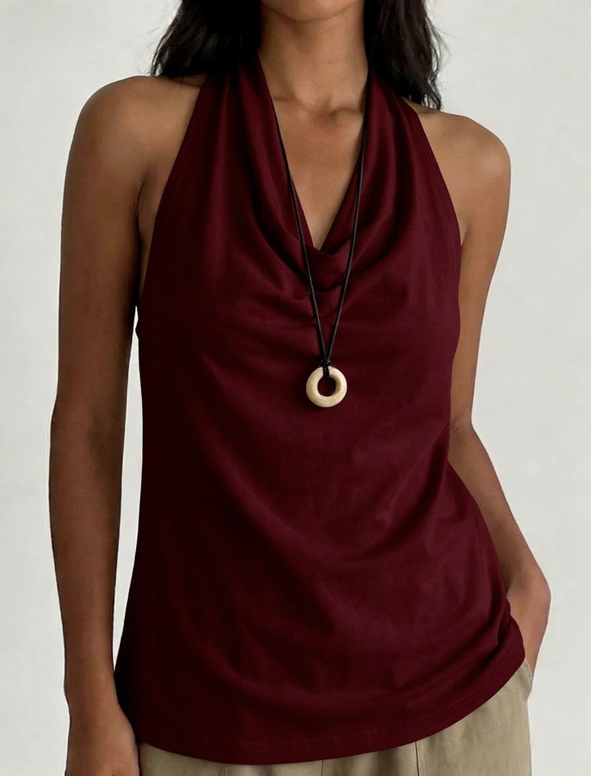Top halter con scollo drappeggiato