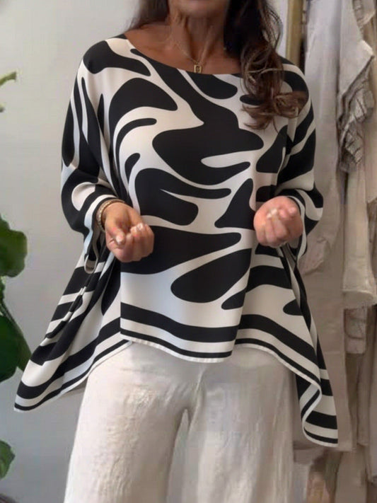 Top in chiffon stampato, taglio ampio, informale