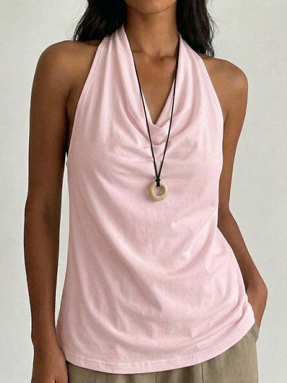 Top halter con scollo drappeggiato