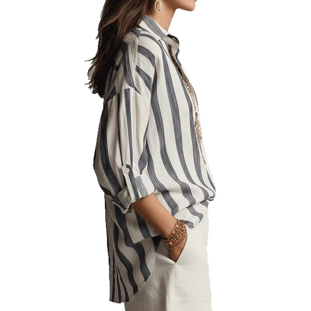 Camicia oversize a righe con bottoni