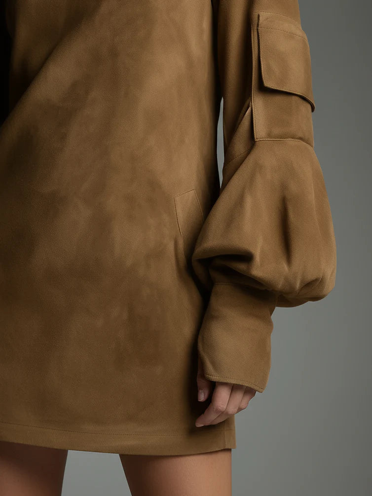 Beli - Minivestido holgado de ante con cuello alto