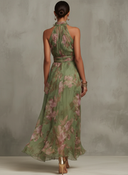 Sara | Vestido largo verde con estampado floral