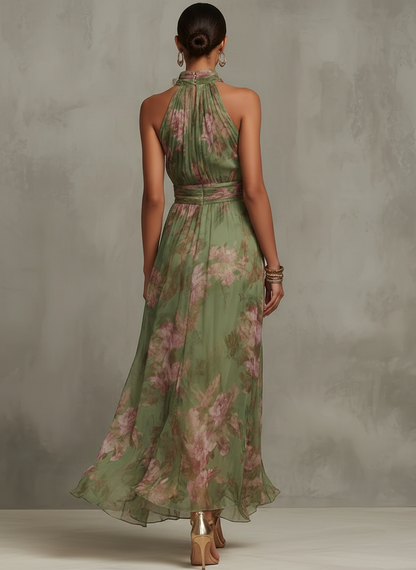 Sara | Vestido largo verde con estampado floral