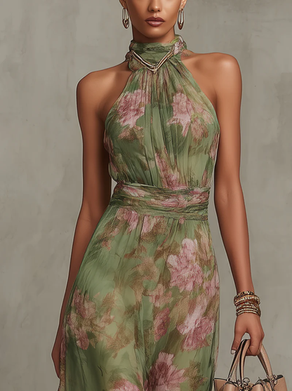 Sara | Vestido largo verde con estampado floral