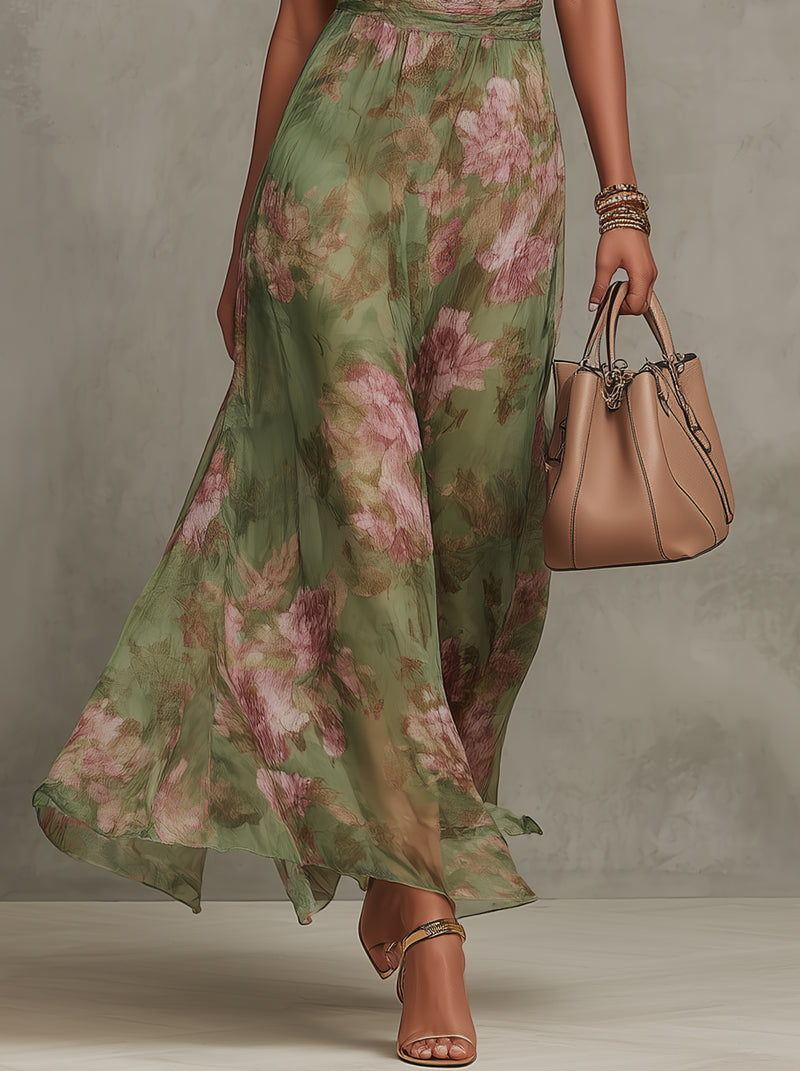 Sara | Vestido largo verde con estampado floral