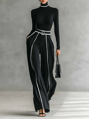 Emma - Conjunto elegante de dos piezas con cuello alto y pantalón ancho