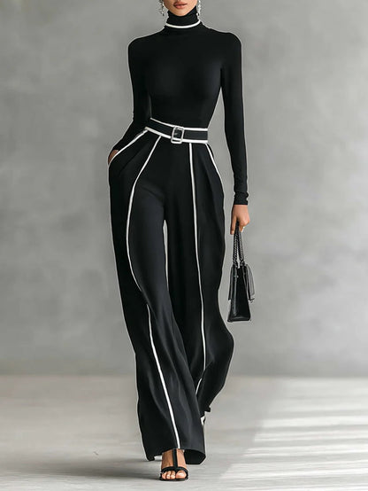 Emma ❘ Conjunto elegante de dos piezas con cuello alto y pantalón ancho