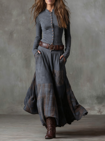Azucena · Vestido maxi de ante con cinturón