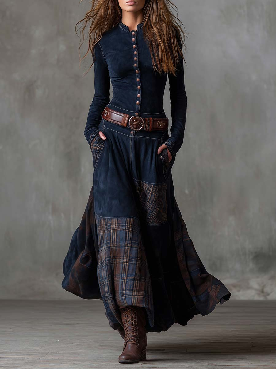 Azucena · Vestido maxi de ante con cinturón