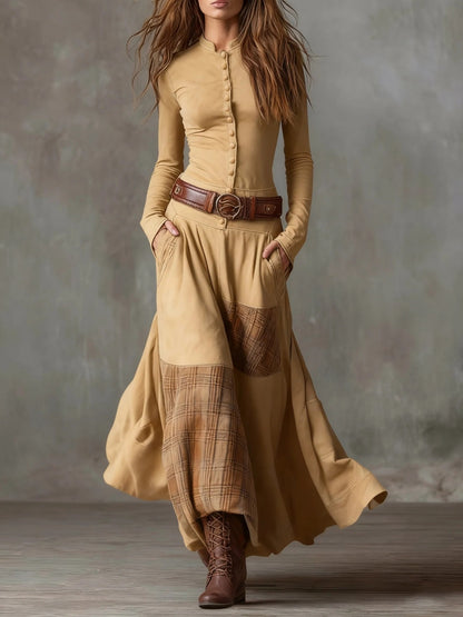 Azucena · Vestido maxi de ante con cinturón