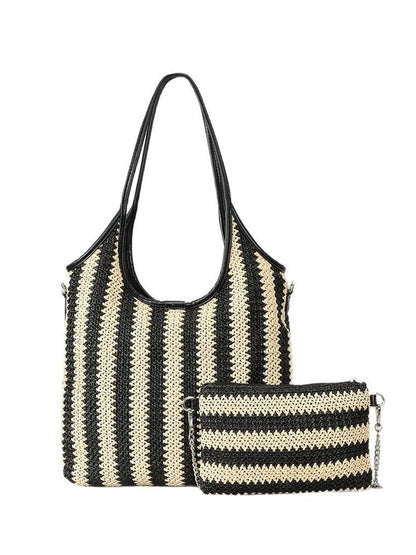 Borsa a tracolla vintage in paglia con righe a contrasto per donna