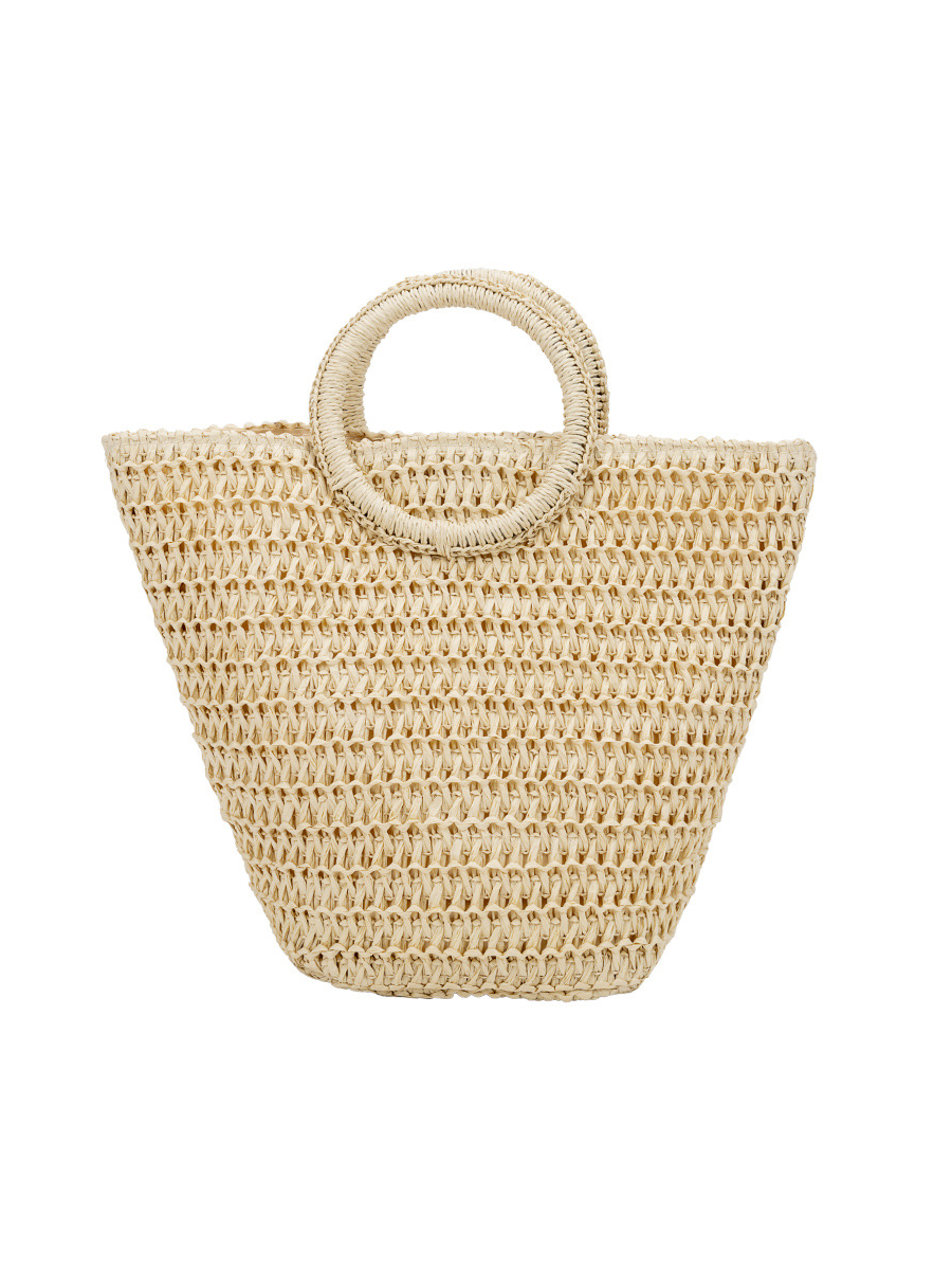Borsa a spalla da donna in paglia intrecciata, colore bianco avorio, grande capacità, tessuta