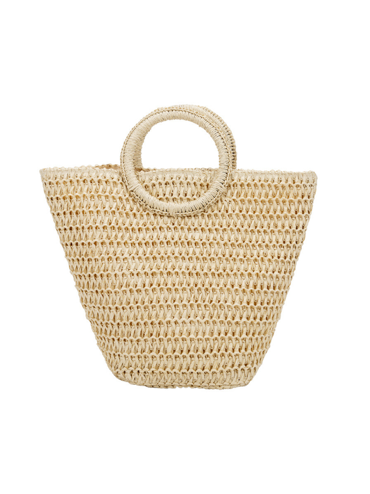 Borsa a spalla da donna in paglia intrecciata, colore bianco avorio, grande capacità, tessuta