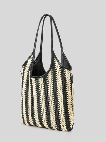 Borsa a tracolla vintage in paglia con righe a contrasto per donna