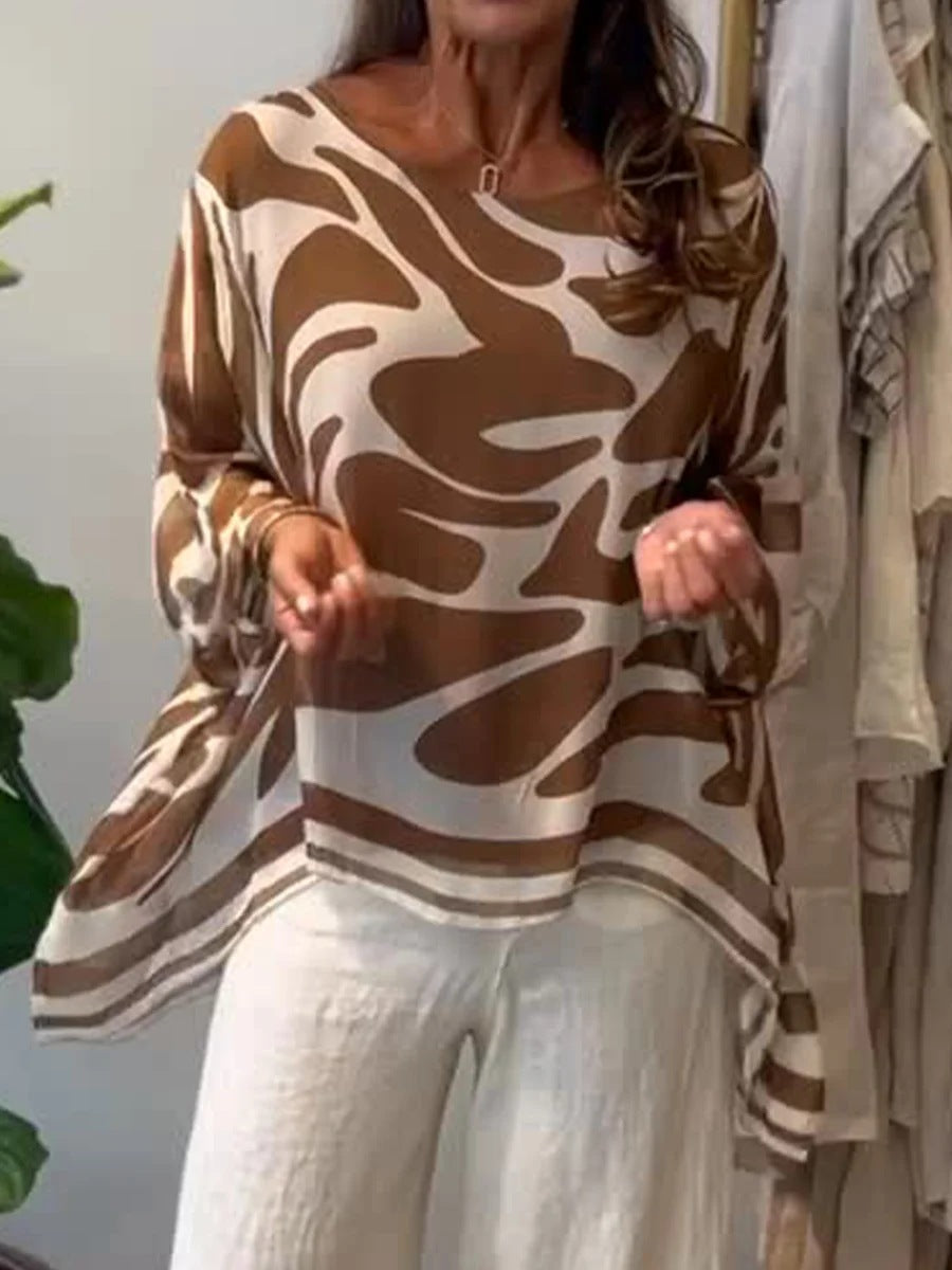 Top in chiffon stampato, taglio ampio, informale