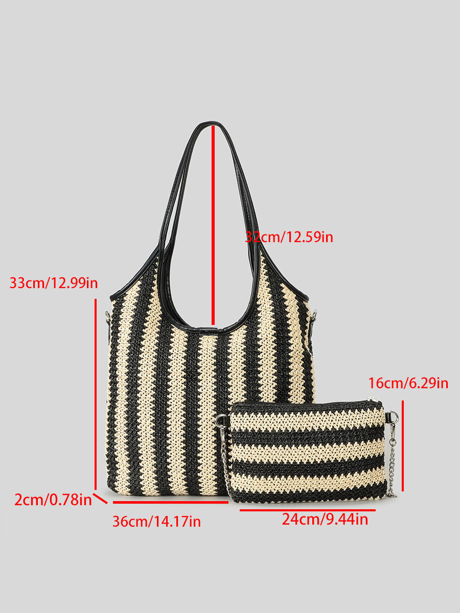 Borsa a tracolla vintage in paglia con righe a contrasto per donna