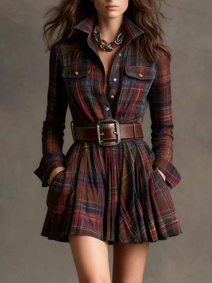 Bárbara | Vestido corto camisero de cuadros vintage