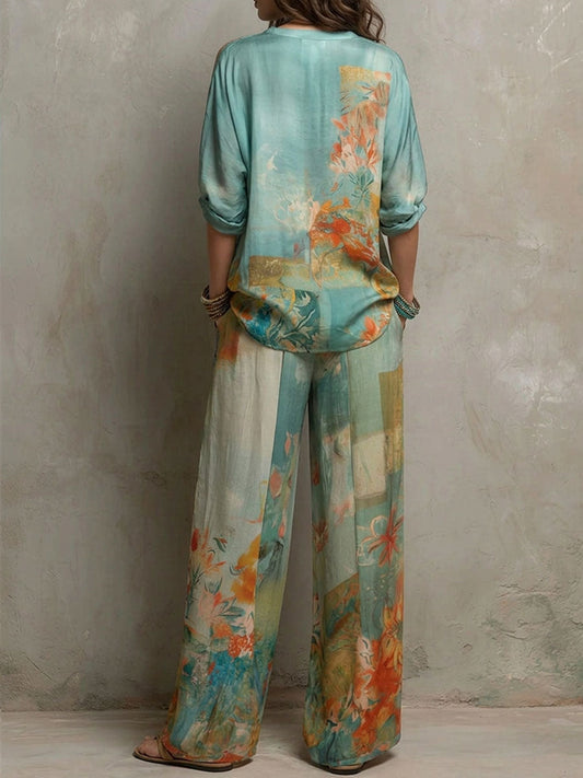 Chiara | Conjunto elegante con estampado floral y pantalón amplio