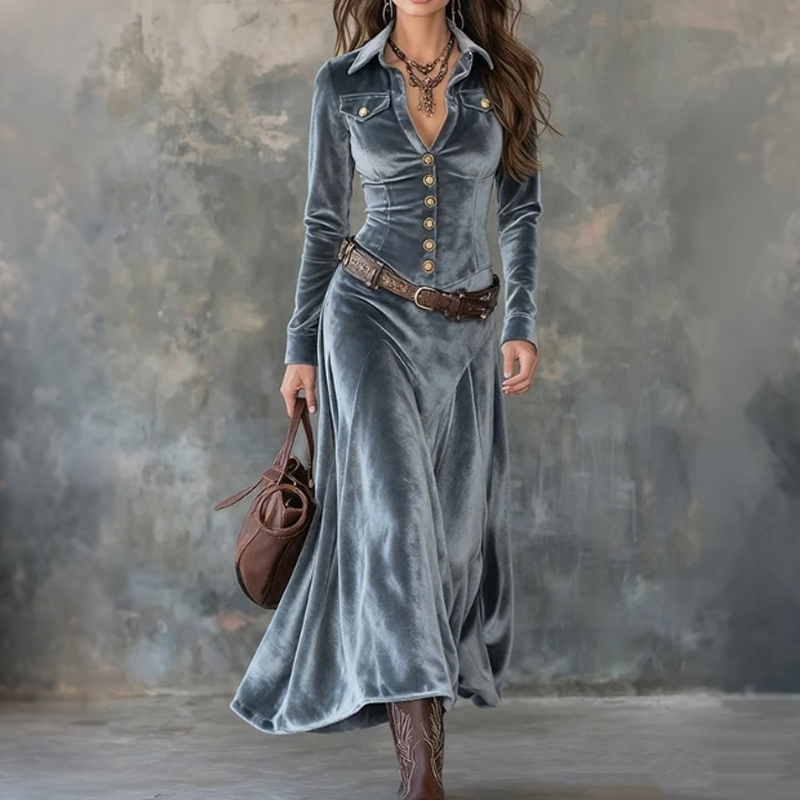 Dulce | Vestido maxi vintage de terciopelo fluido