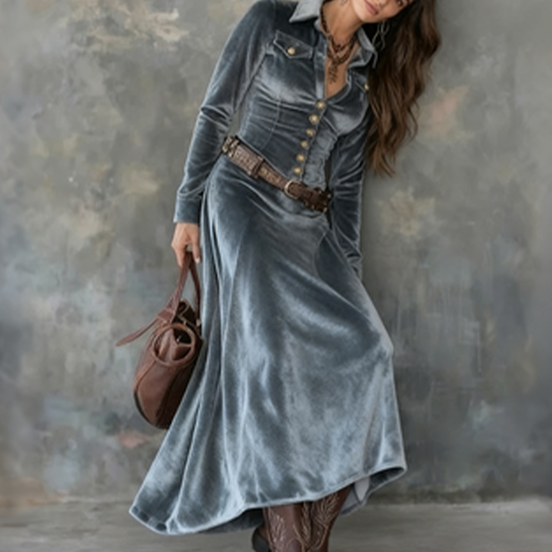 Dulce | Vestido maxi vintage de terciopelo fluido